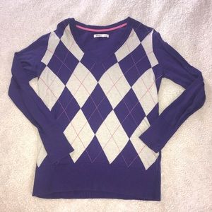 Old Navy Purple Argyle Long Sleeve Sweater